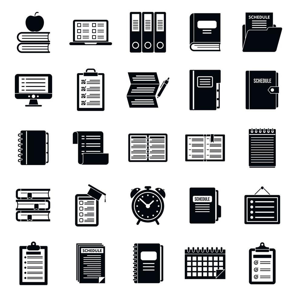 syllabus plan iconen set, eenvoudige stijl vector