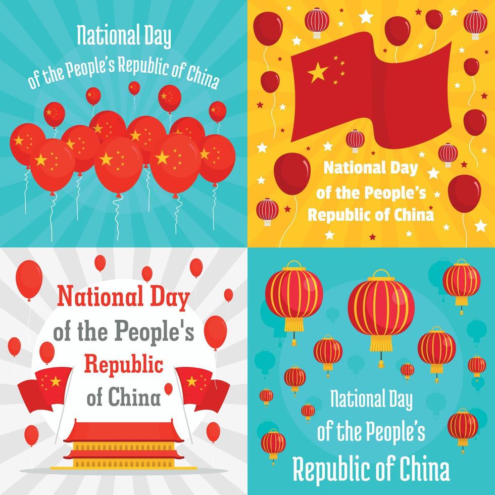 nationale dag in china banner set, vlakke stijl vector