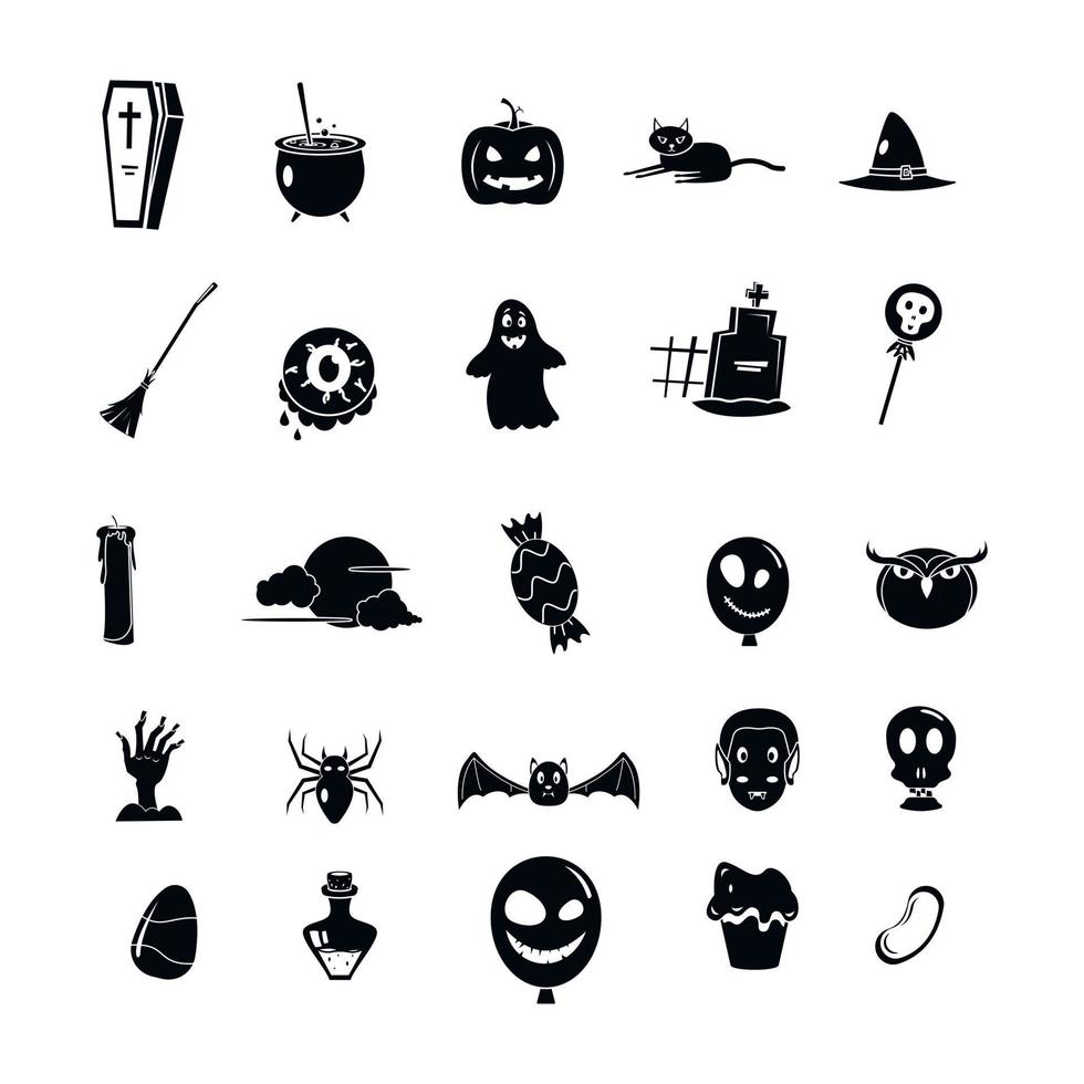 halloween party icon set, eenvoudige stijl vector