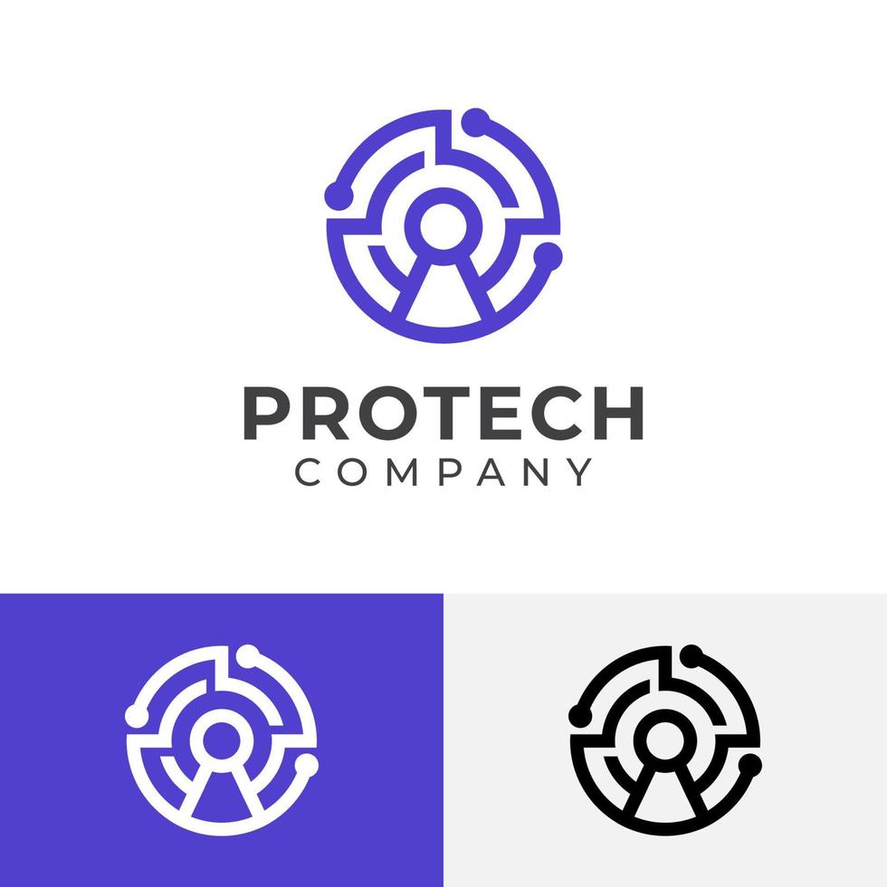eenvoudig logo van een veilige bescherming met geavanceerd technologisch systeem, beveiliging vergrendeld tech lineair logo vector