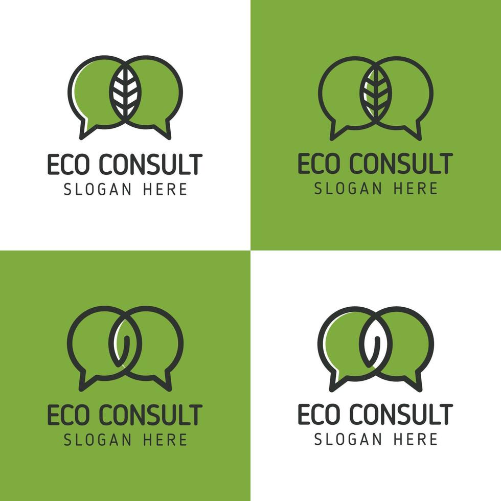 logo set groene eco chat of natuurlijke raadpleging met bladeren symbool. praatbubbel met minimalistisch logo-ontwerp met kruiden vector