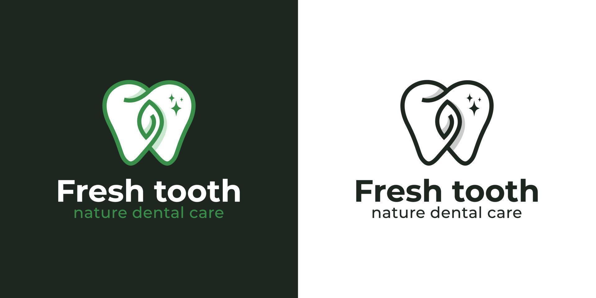 natuur kruiden verse tand of tand met schone witte tanden voor tandpasta en tandartslogo vector