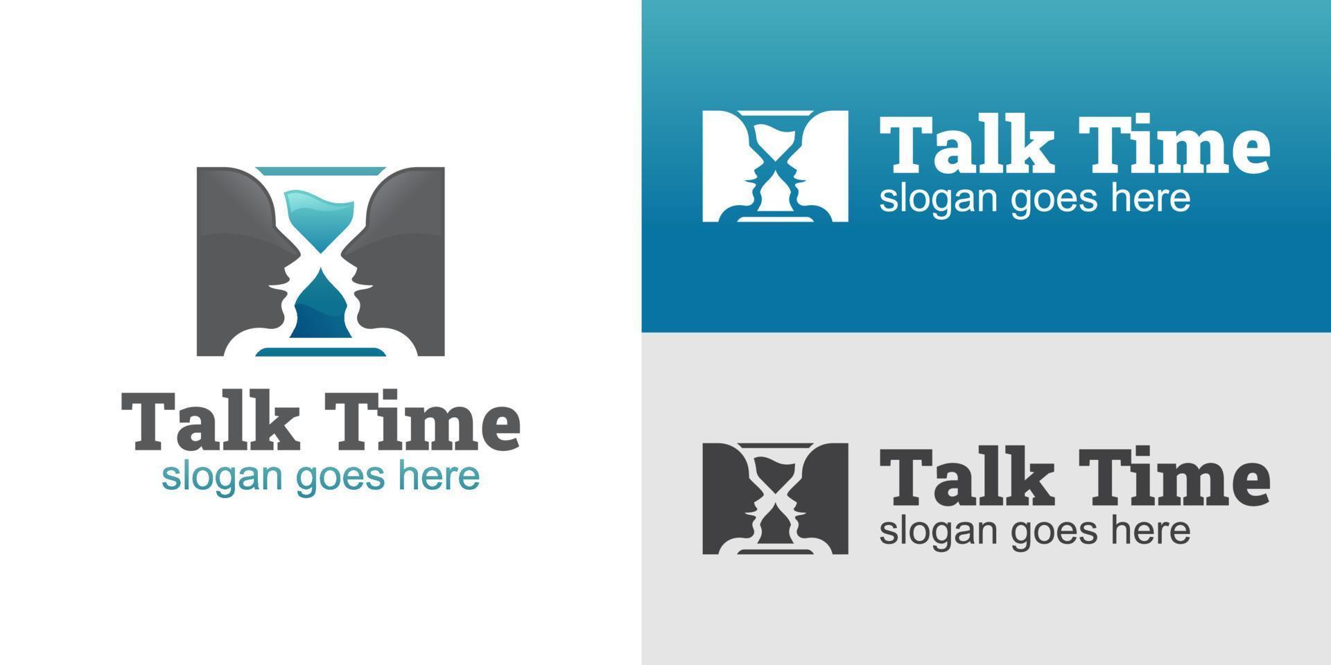 creatief idee logo van gezicht praten met timer time-out oude versies, timer om logo-ontwerp te communiceren vector