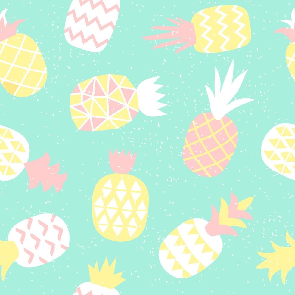 naadloze patroon van pastel ananas met geometrische sieraad. Scandinavische stijlvolle achtergrond. vectorillustratie met handgetekende schattige ananas vector