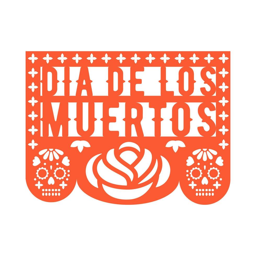 papel picado, mexicaanse papieren decoraties voor feest. uitgesneden composities voor de mexicaanse dag van de doden. papieren slinger. vector sjabloonontwerp.