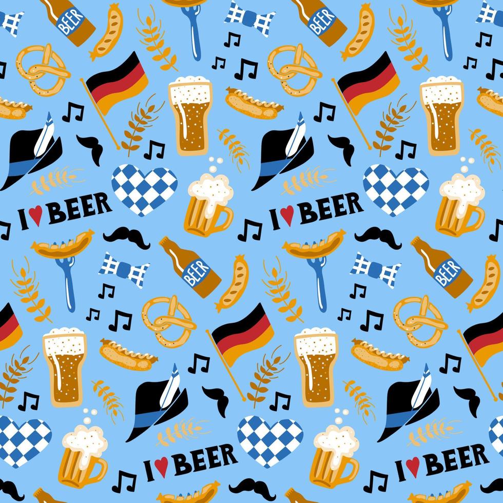 hand getrokken doodle stijl bier en eten naadloze patroon. ambachtelijk bierfestival. vector herhalend behang.