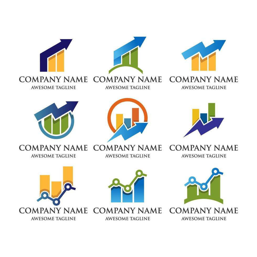 set van het abstracte financiële markt-logo. een financiële staafdiagram of beurs marketing pictogram symbool. logo sjabloon klaar voor gebruik. vector