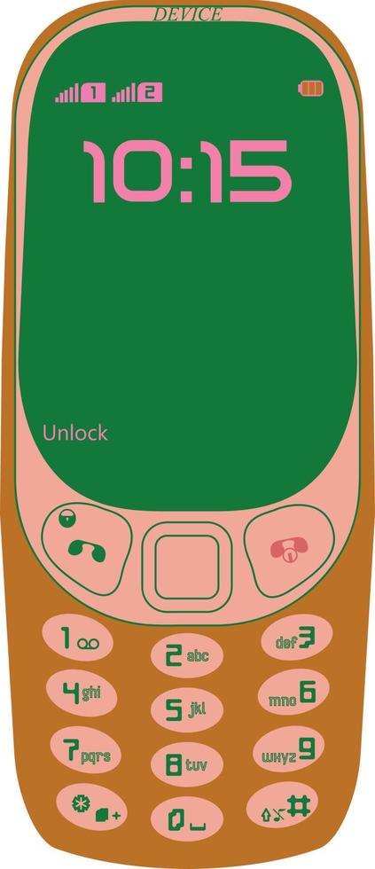 retro knop mobiele telefoon met groen scherm vector