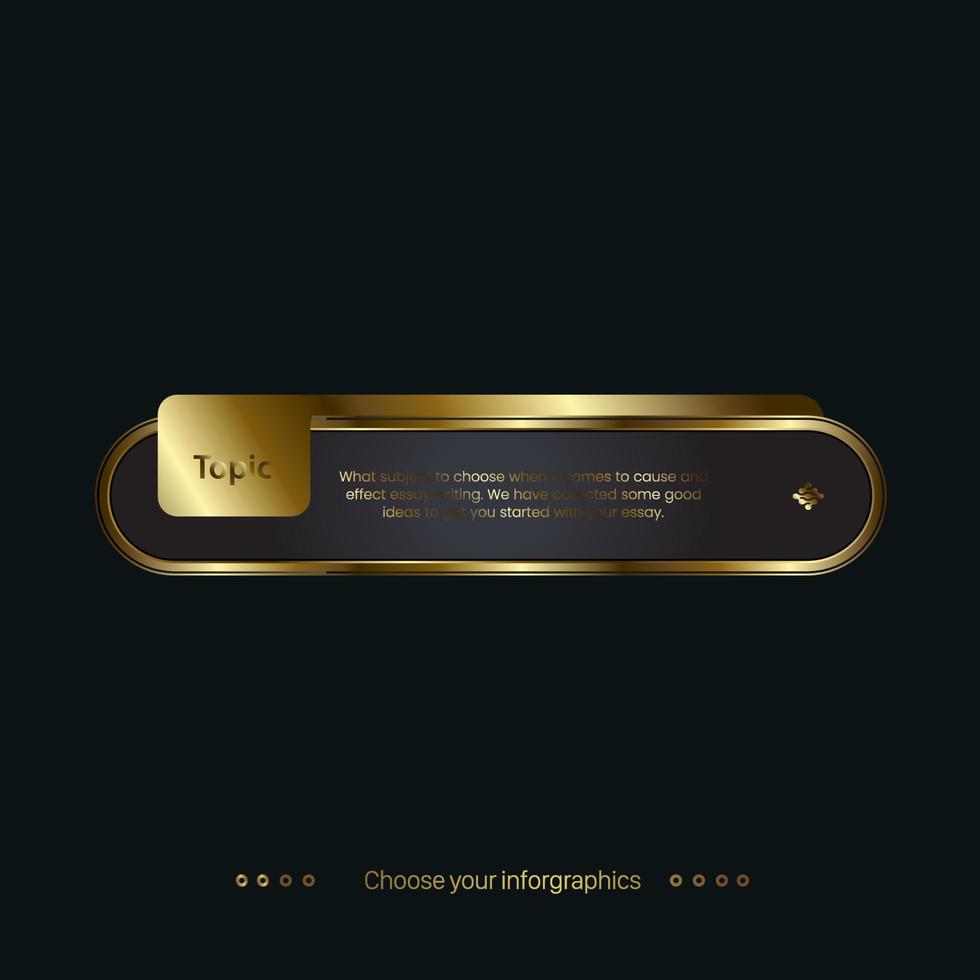 een gouden luxe knop op een donkere achtergrond en een gouden infographic ontwerp vector