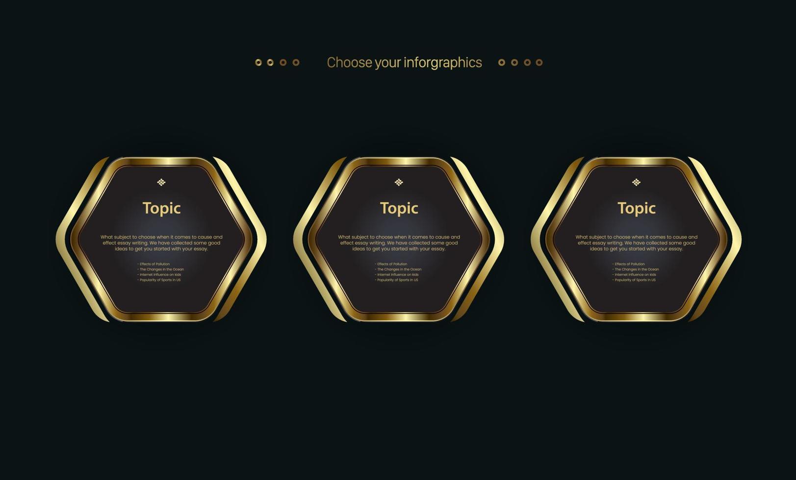 set van drie polygonen luxe opties infographic en gouden sjabloonontwerp vector