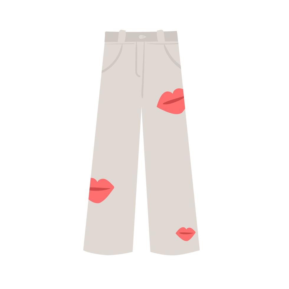 ultara fashion broek met lipprint voor dames. witte broek. geïsoleerd op wit. vector