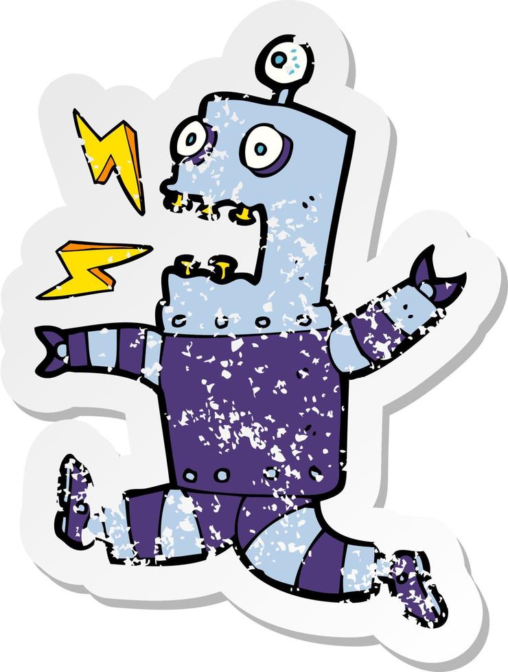 retro noodlijdende sticker van een cartoon doodsbange robot vector