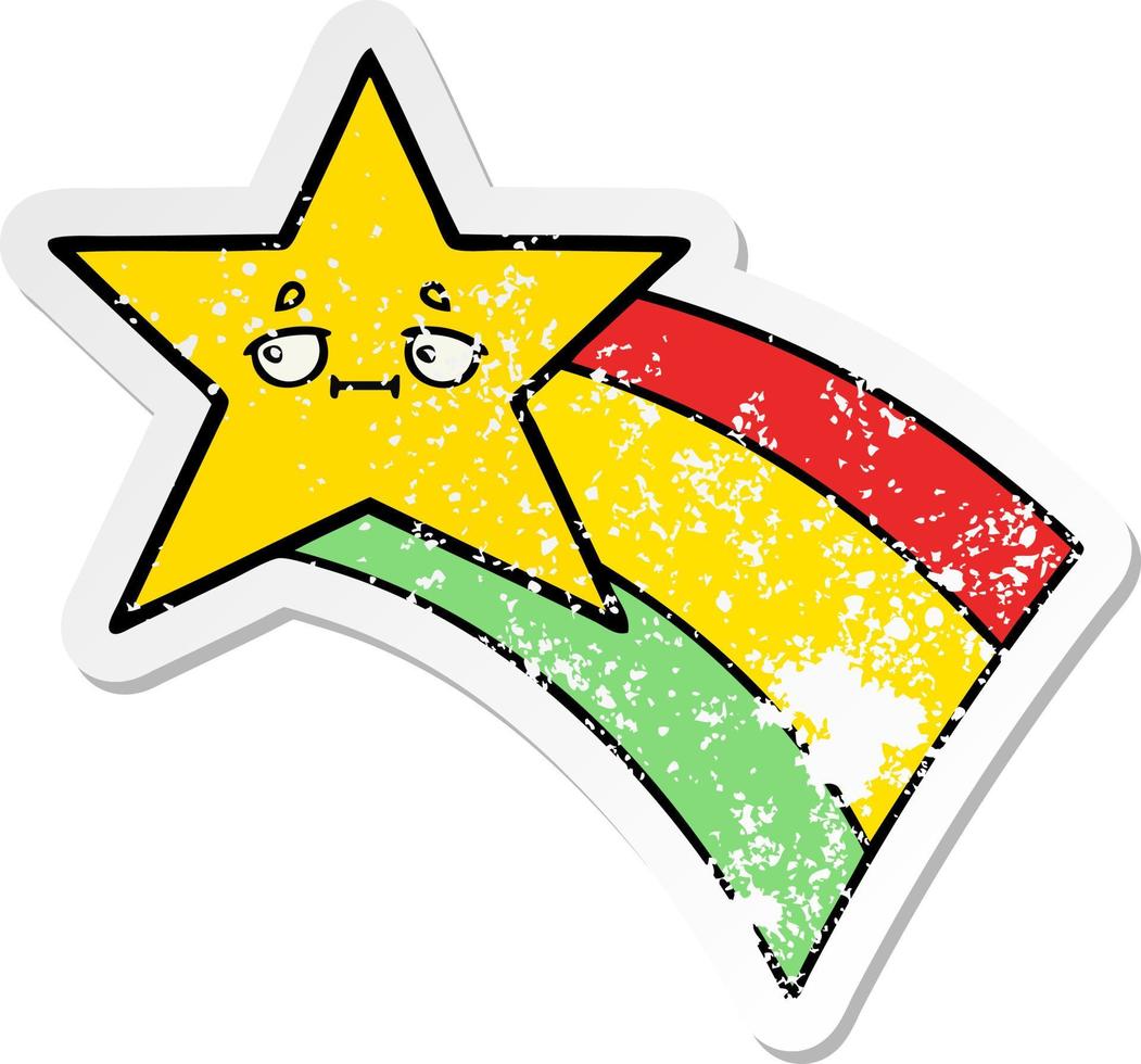 verontruste sticker van een schattige cartoon vallende regenboogster vector