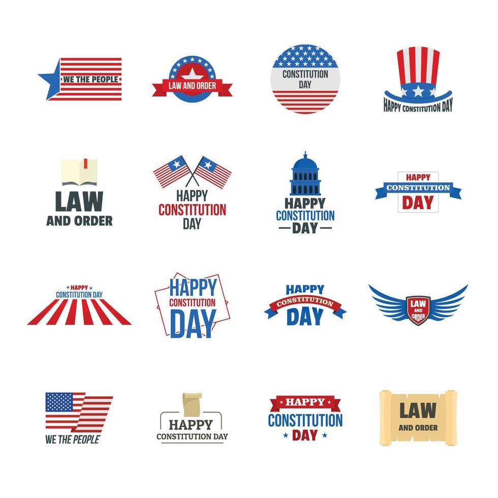 grondwet dag usa logo iconen set, vlakke stijl vector