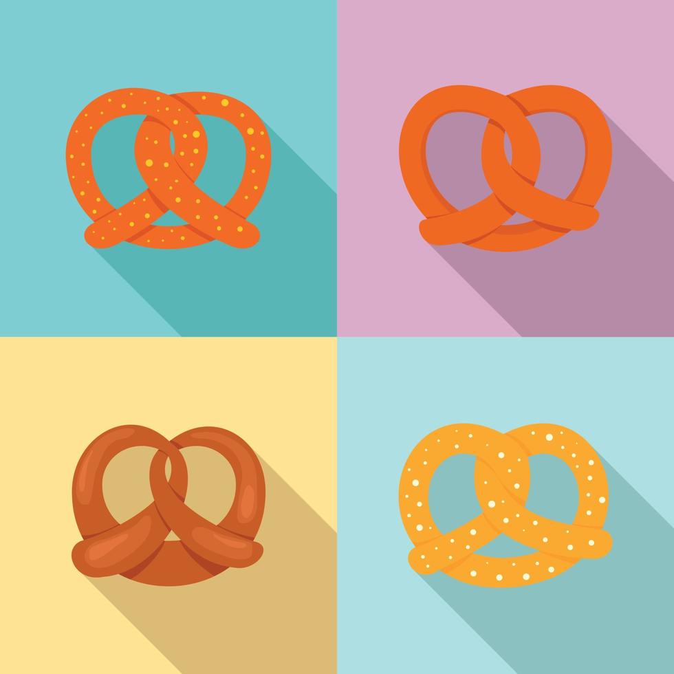 pretzel oktober fest iconen set, vlakke stijl vector