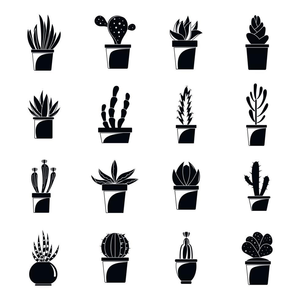 sappig en cactus iconen set, eenvoudige stijl vector