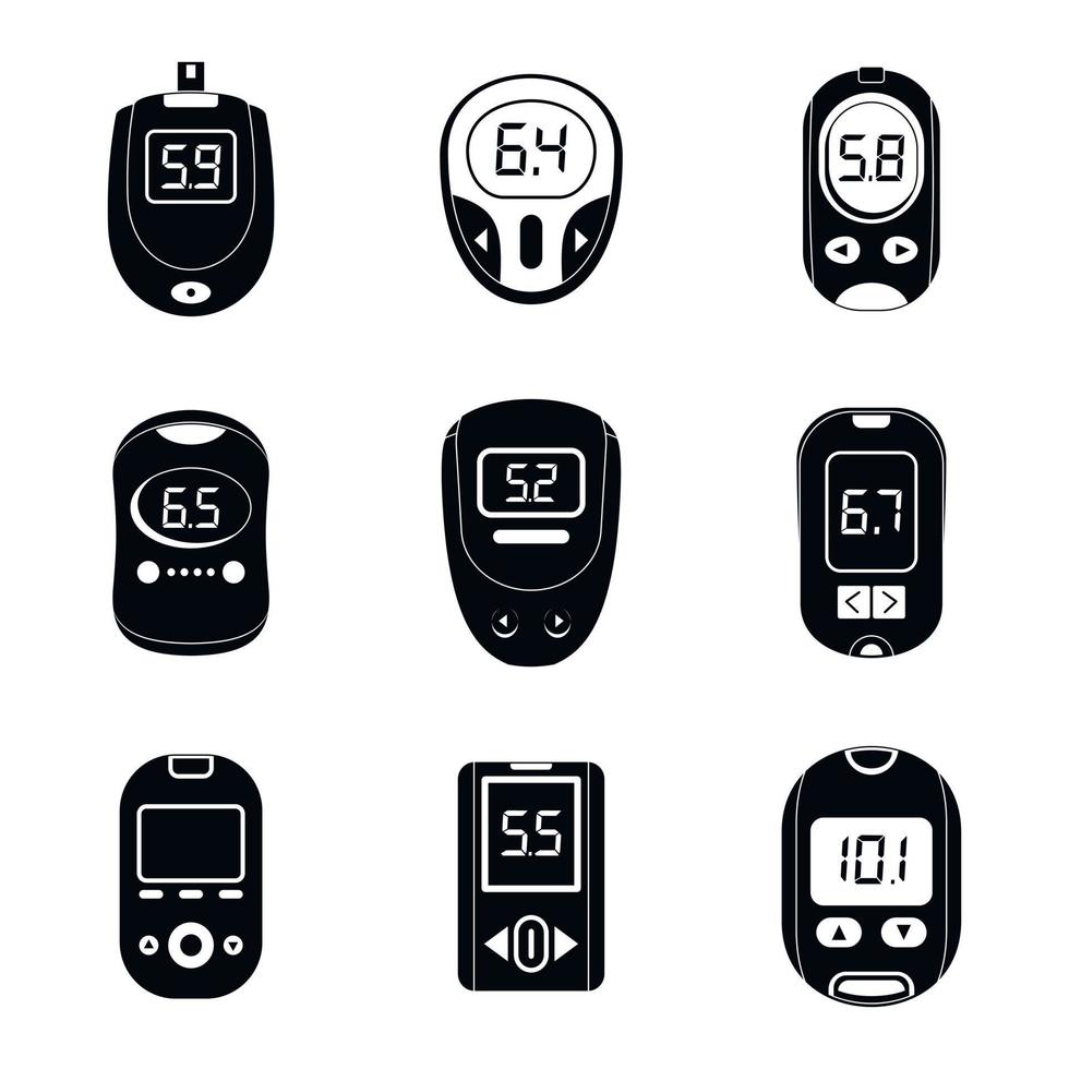 glucosemeter suikertest iconen set, eenvoudige stijl vector