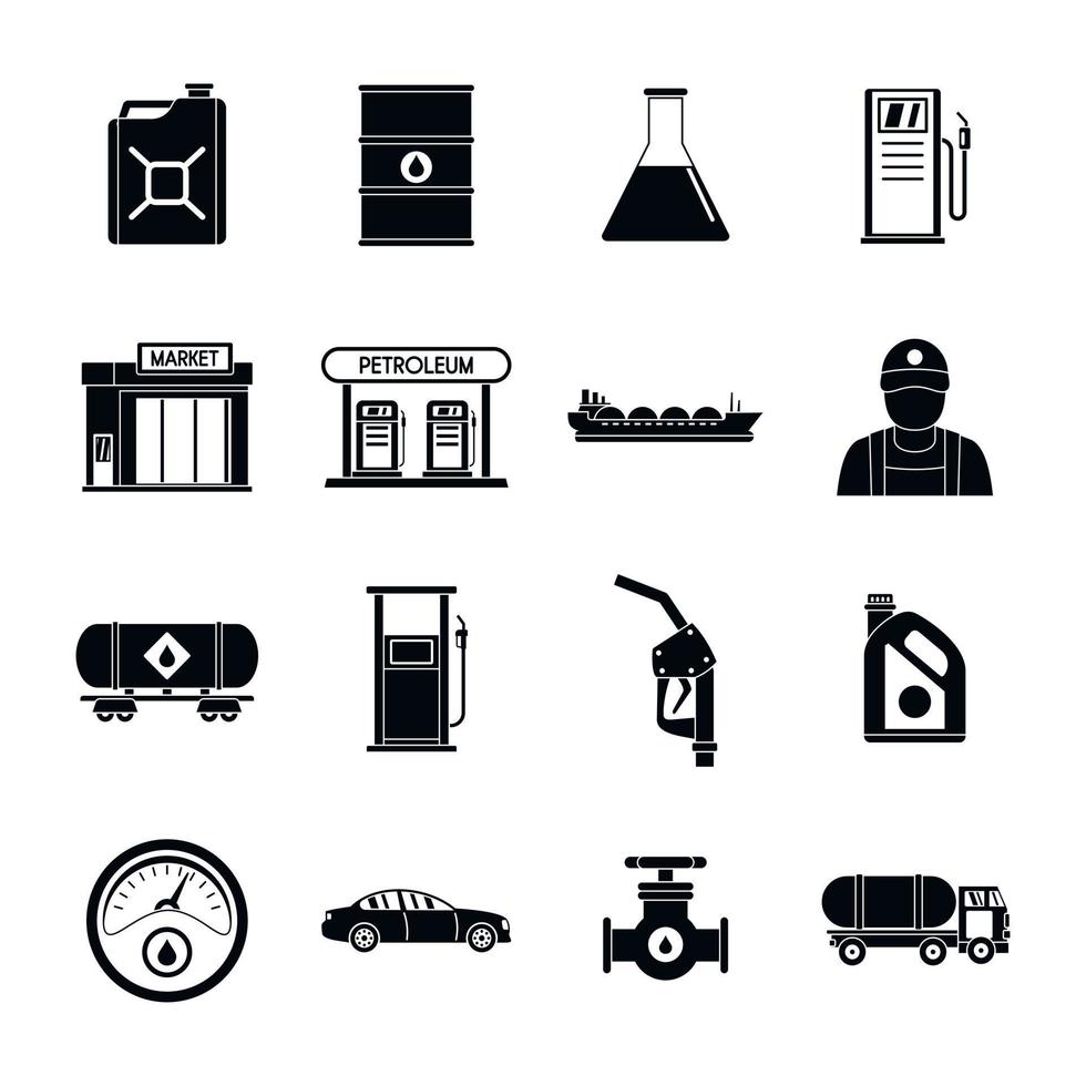 benzinestation gas brandstof iconen set, eenvoudige stijl vector