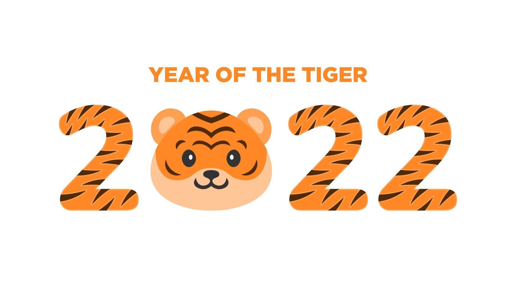 jaar van tijger 2022 Chinees Nieuwjaar typografie, schattige tijger mascotte, sjabloon geschikt voor kalender, wenskaart, flyer, vectorillustratie. vector