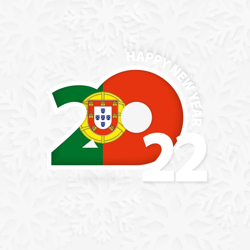 gelukkig nieuwjaar 2022 voor portugal op sneeuwvlokachtergrond. vector