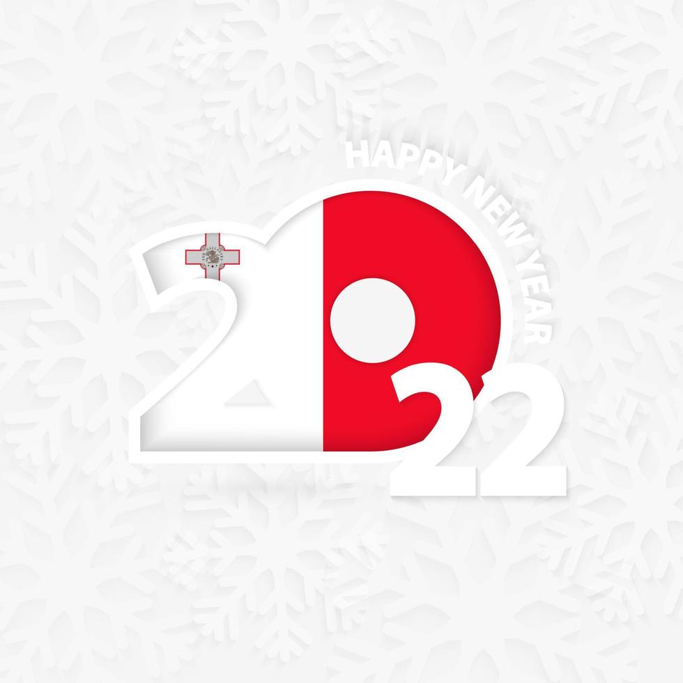 gelukkig nieuwjaar 2022 voor malta op sneeuwvlokachtergrond. vector