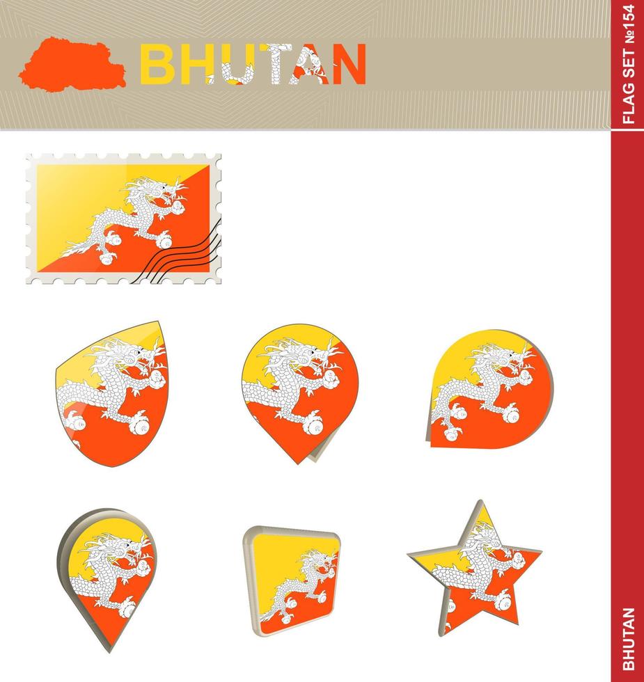 bhutan vlag set, vlag set vector