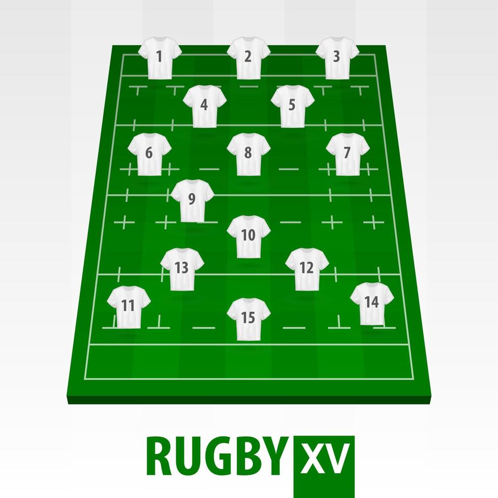 rugbyveld met spelerspositie. groen rugby 15 veld. vector