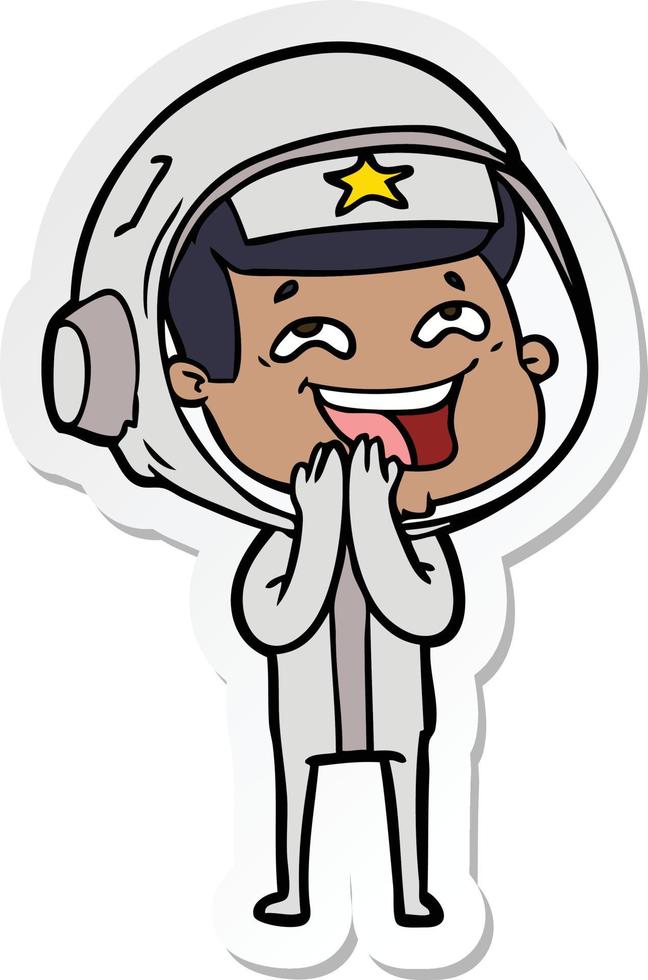 sticker van een cartoon lachende astronaut vector