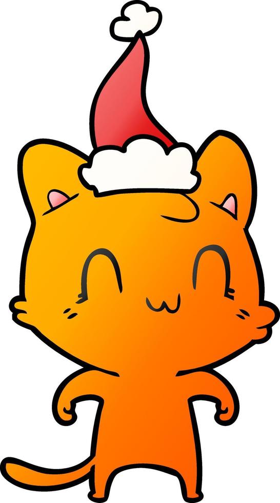gradiëntcartoon van een gelukkige kat die een kerstmuts draagt vector