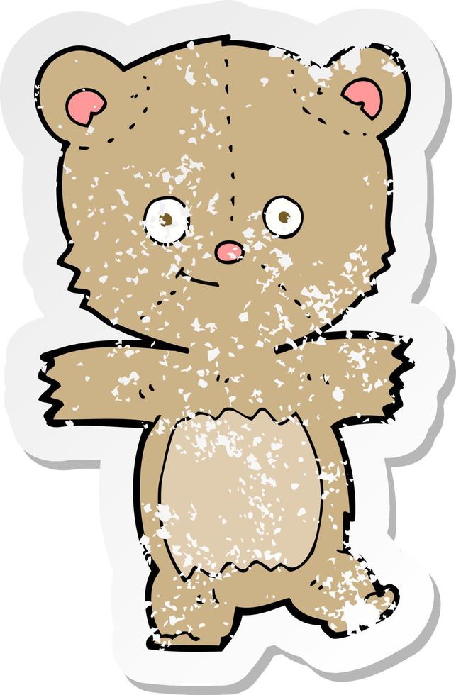 retro noodlijdende sticker van een cartoon grappige teddybeer vector