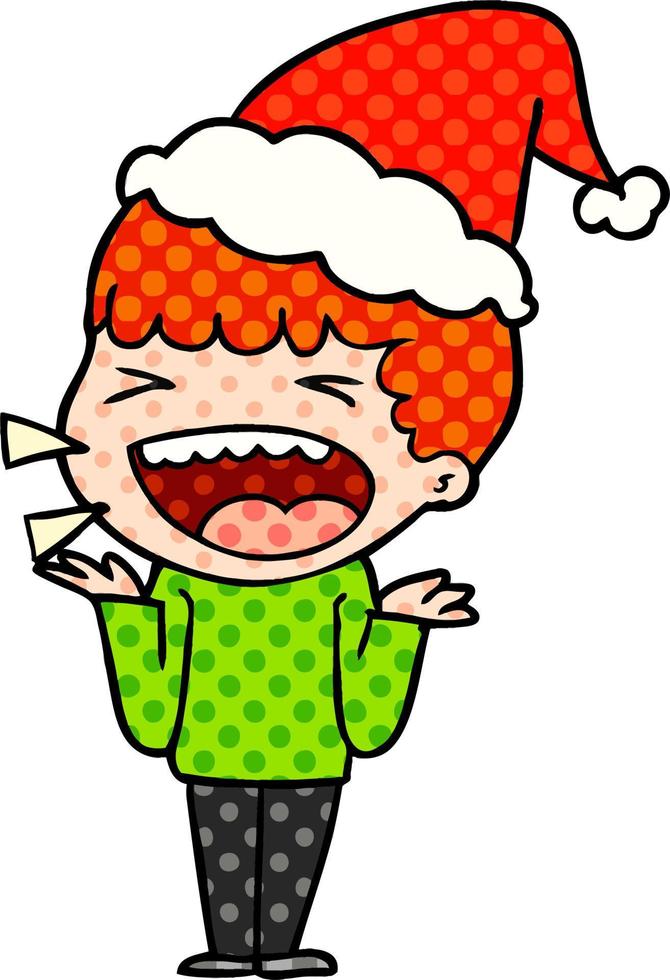 stripboekstijlillustratie van een lachende man met een kerstmuts vector
