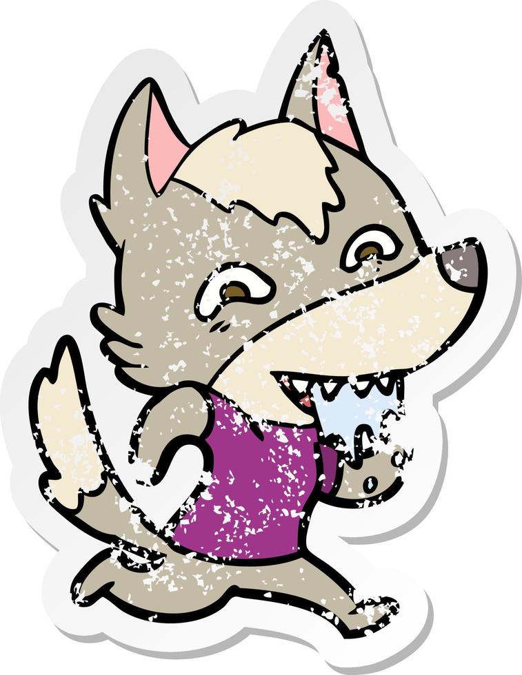 verontruste sticker van een cartoon hongerige wolf vector