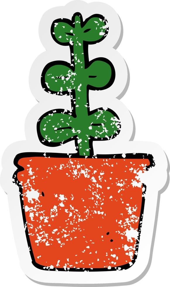 noodlijdende sticker van een cartoon kamerplant vector