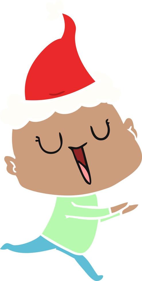 vrolijke egale kleurenillustratie van een kale man met een kerstmuts vector