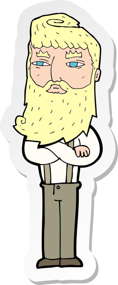 sticker van een cartoon serieuze man met baard vector