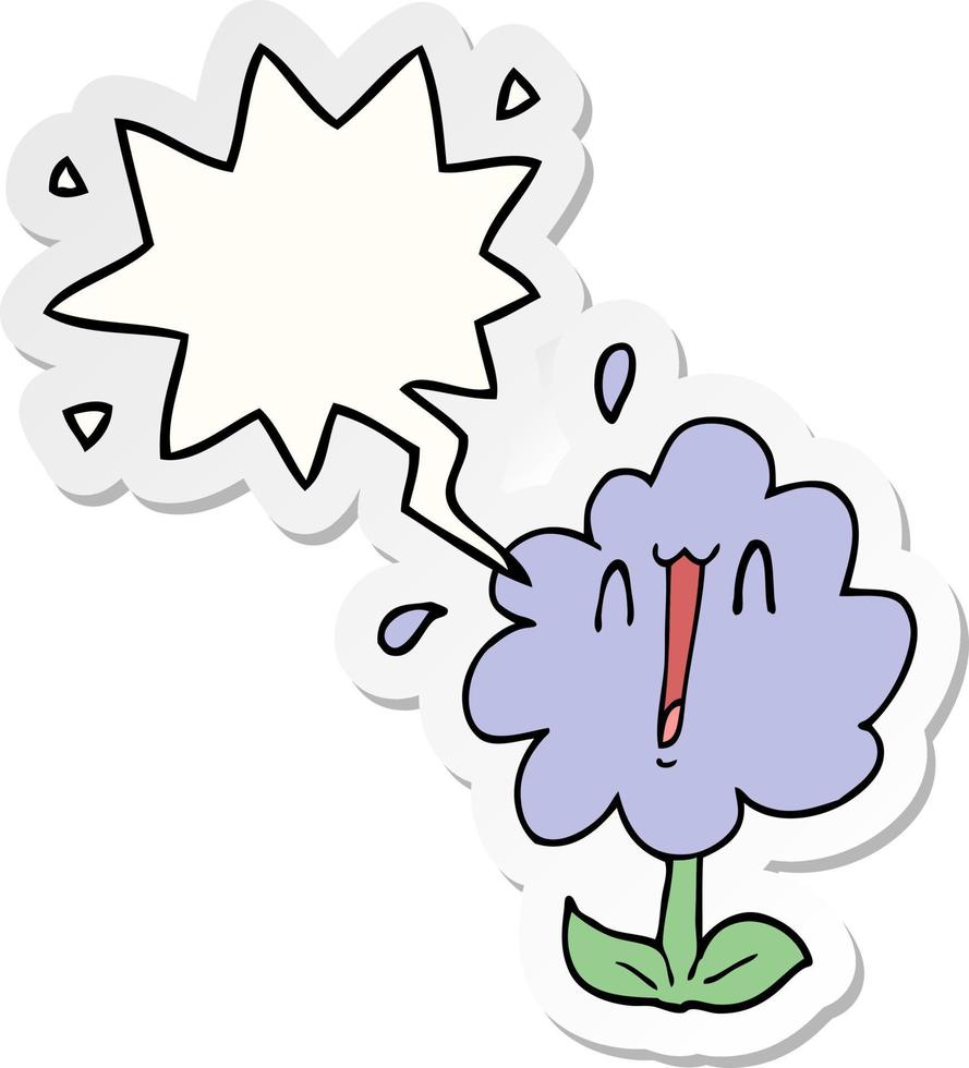 cartoon bloem en tekstballon sticker vector