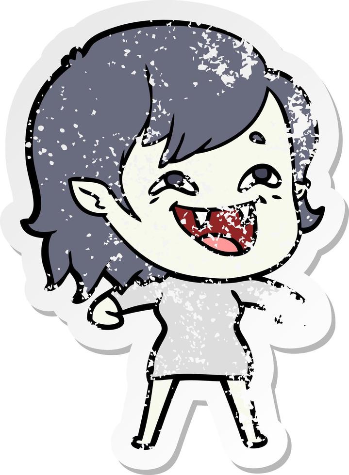 verontruste sticker van een cartoon lachend vampiermeisje vector