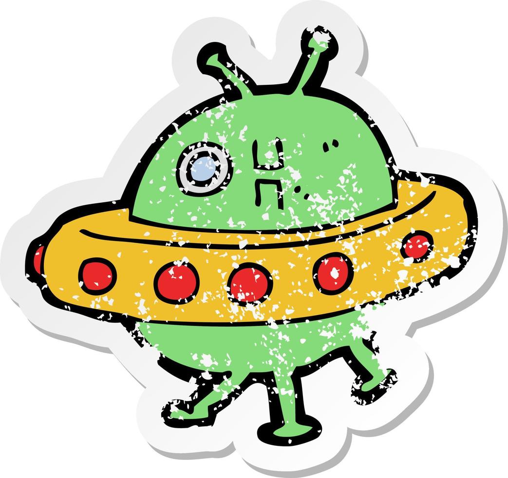 retro noodlijdende sticker van een cartoon ufo vector