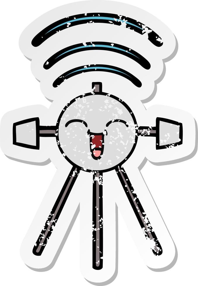 noodlijdende sticker van een schattige cartoonsatelliet vector