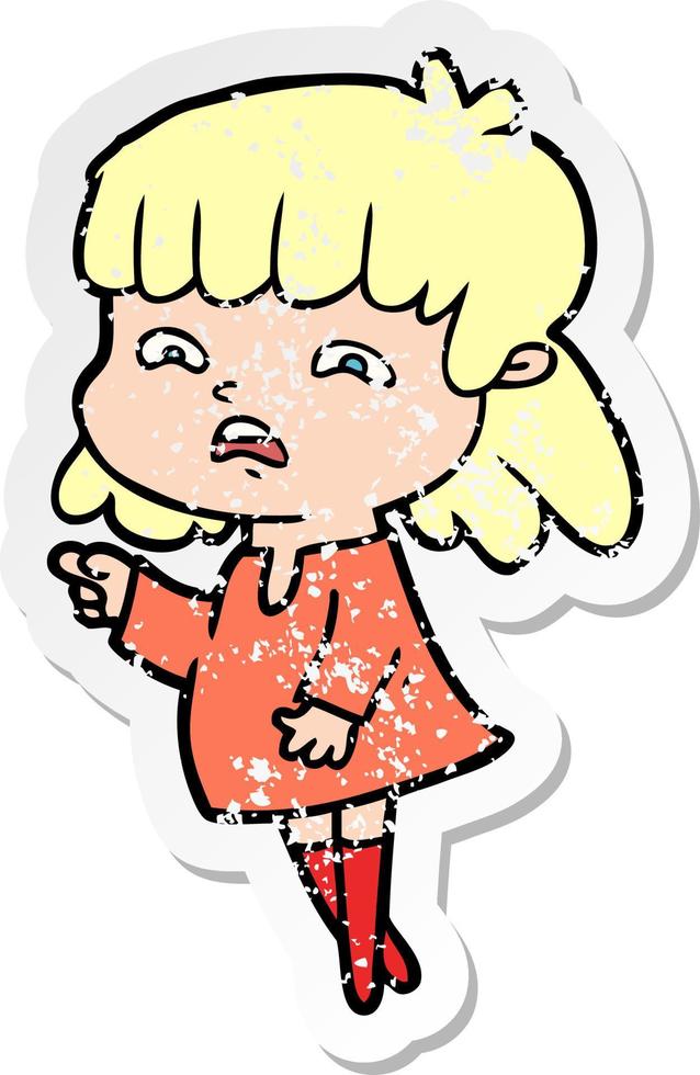 verontruste sticker van een cartoon bezorgde vrouw vector