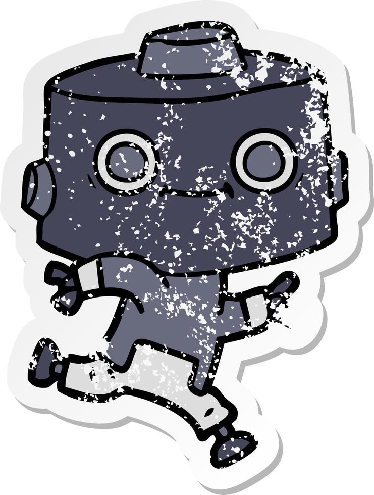 noodlijdende sticker van een tekenfilmrobot vector