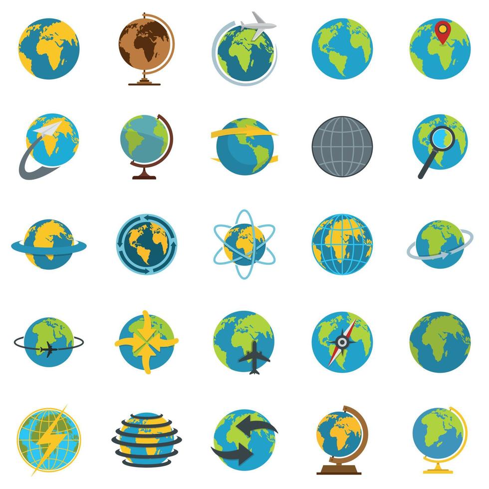 wereldbol aarde iconen set, vlakke stijl vector