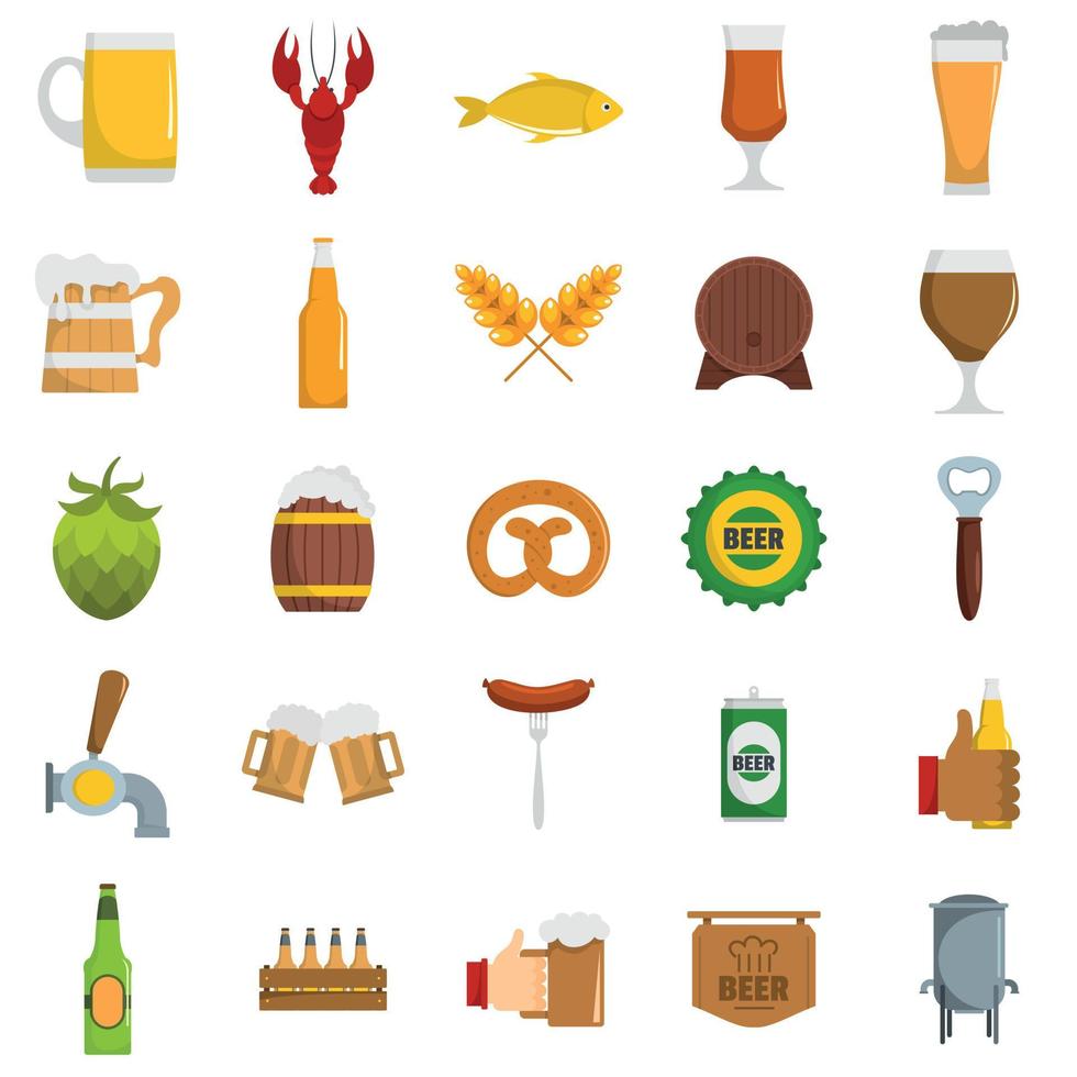 bier iconen set, vlakke stijl vector