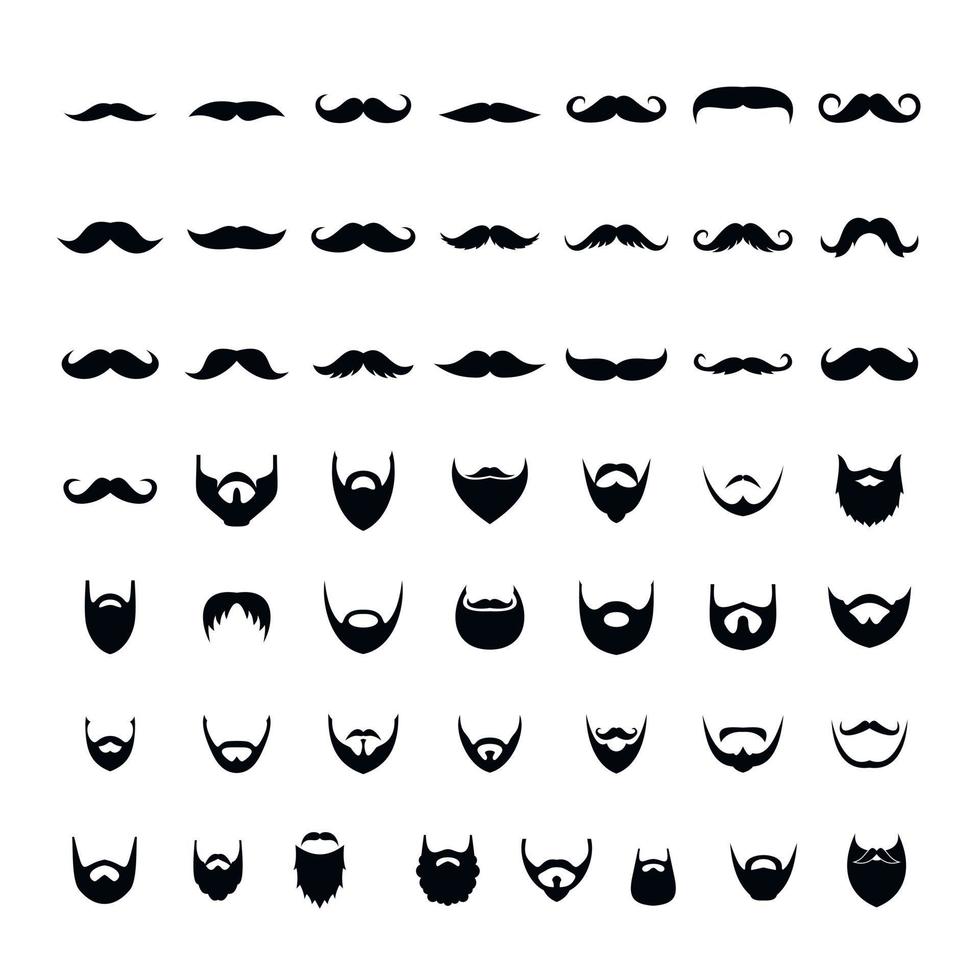 snor en baard iconen set, eenvoudige stijl vector