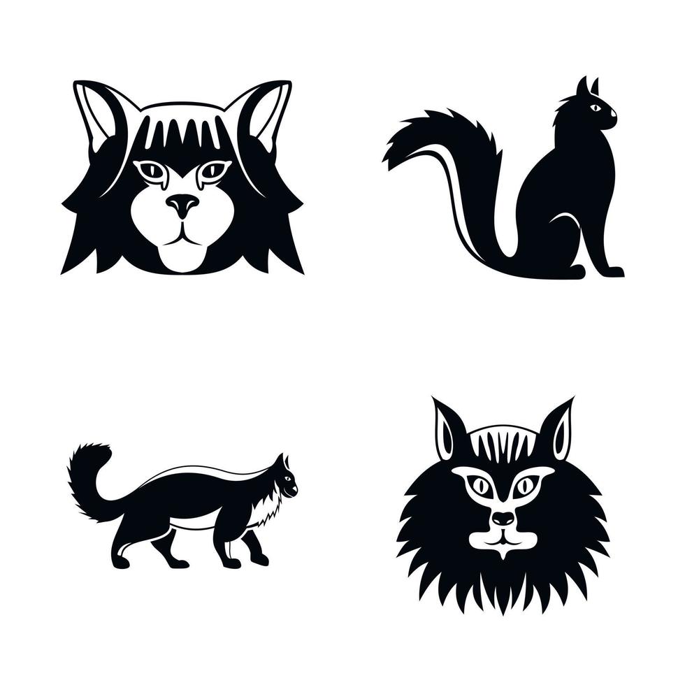 maine coon kat profiel iconen set, eenvoudige stijl vector