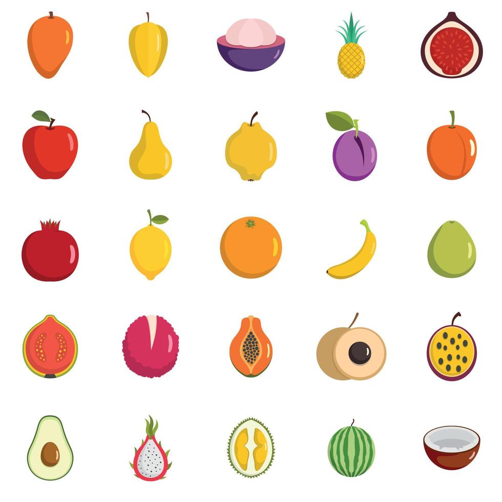 fruit iconen set, vlakke stijl vector