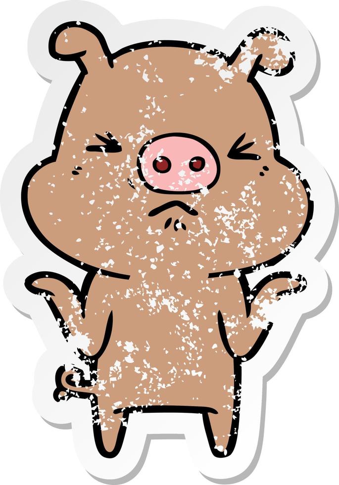 verontruste sticker van een cartoon boos varken vector