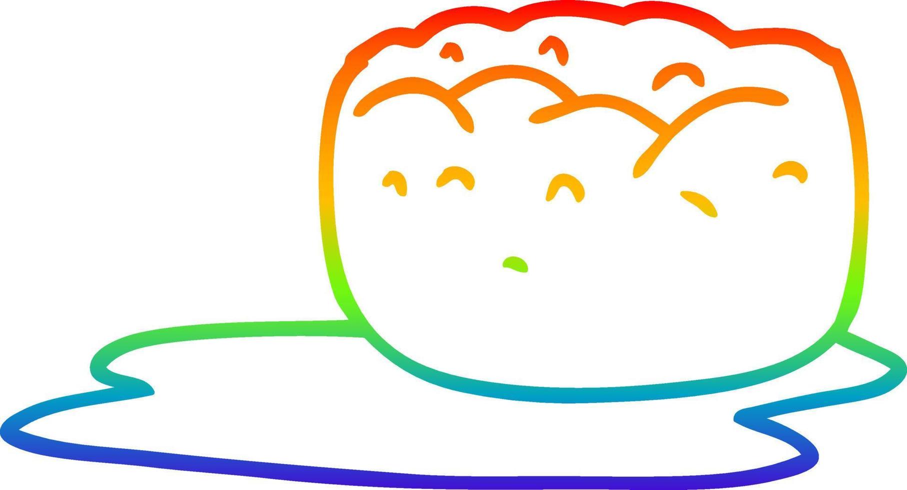 regenbooggradiënt lijntekening cartoon yorkshire pudding en jus vector