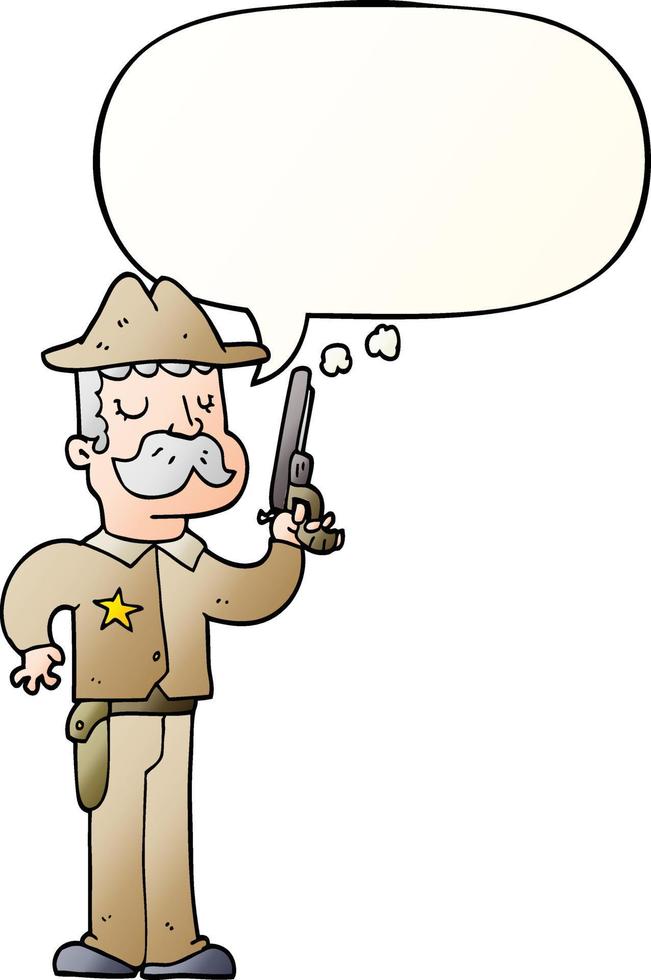 cartoon sheriff en tekstballon in vloeiende verloopstijl vector