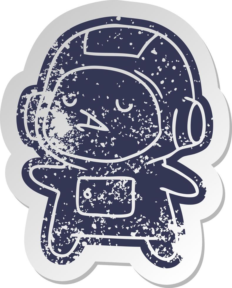 verontruste oude sticker van een schattige astronautenjongen van kawaii vector